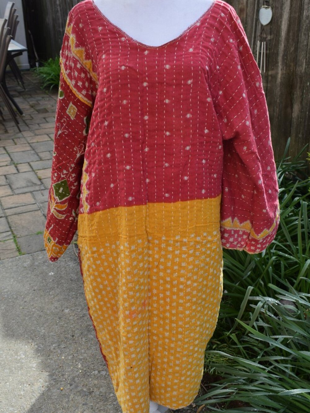 Handmade KANTHA Lounge Tunic Style Dress Free Size -Yellow, Pink Lavender Multi